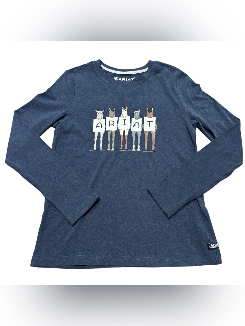 Ariat Girls' Fan Club Long Sleeve TShirt Navy Blue Horse Graphic Size Large 12